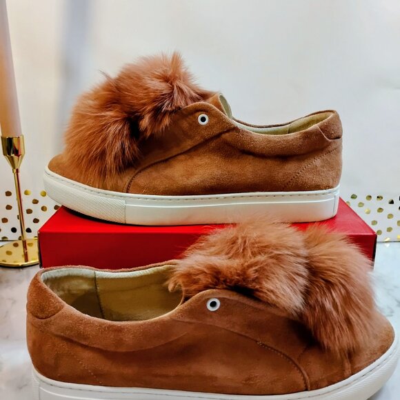 HERE/NOW FOX POM POM SUEDE SNEAKERS TAUPE BLUSH - Women's Size 10 - Picture 5 of 8